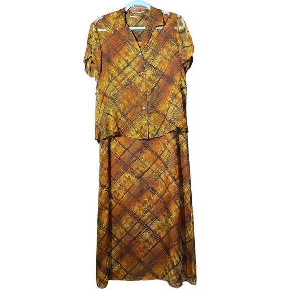 Vintage Robbie Bee 100% Silk 2 Piece Plaid Maxi Dress W/ Top Women's Size 10 - Picture 1 of 13